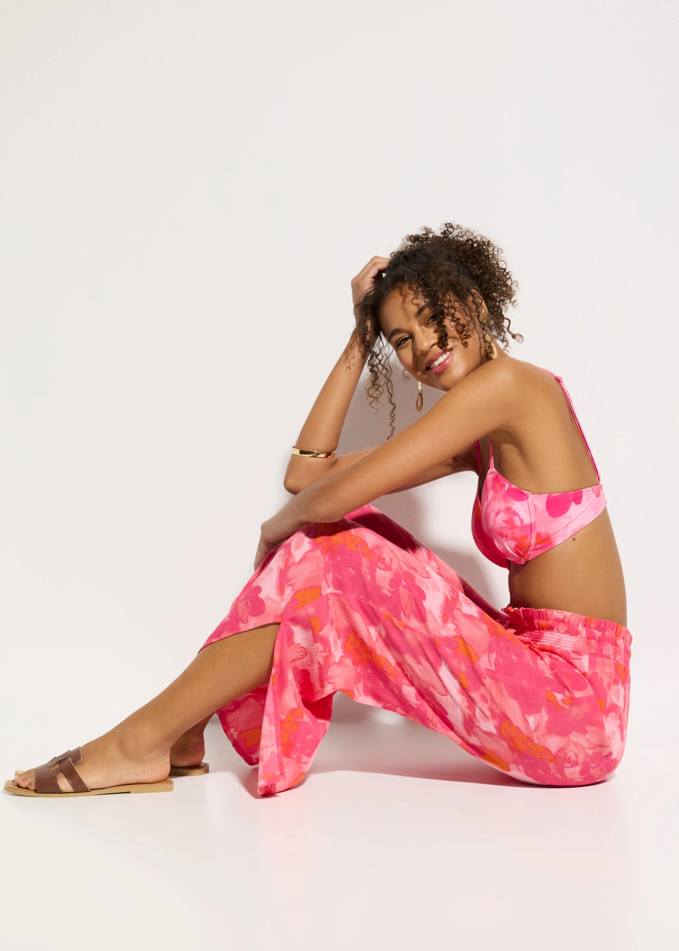 Costum de baie cu armătură (set/2 piese) • corai-pink cu imprimeu • magazin bonprix