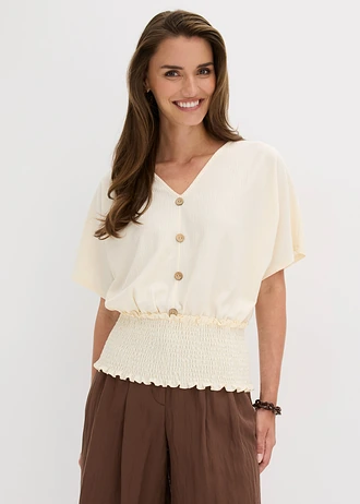 Shirt van gestructureerde crêpe • parelwit • bonprix online shop