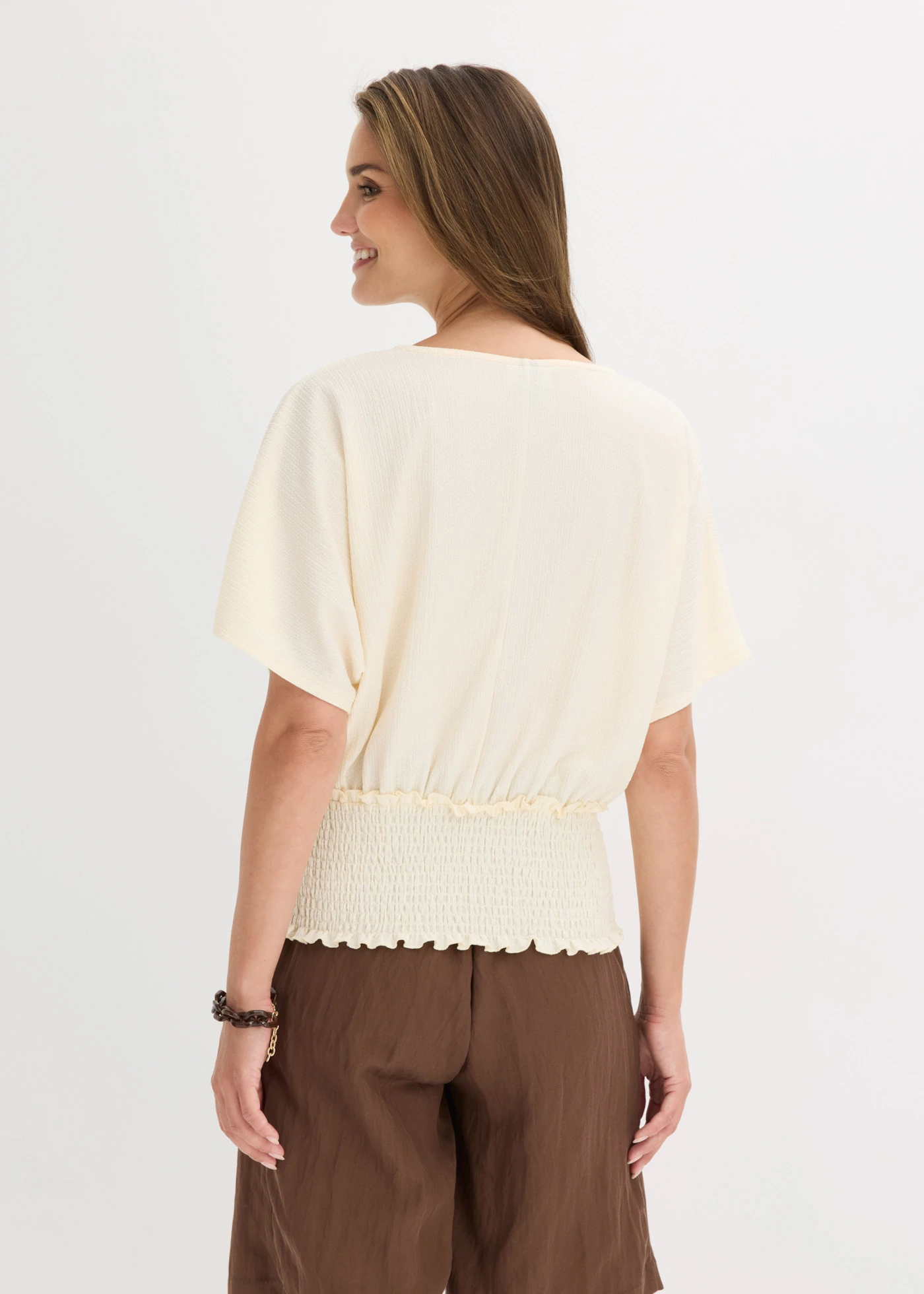 T-shirt en crêpe texturé • blanc nacré • Boutique bonprix