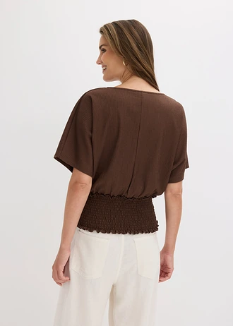 Shirt van gestructureerde crêpe • donkerbruin • bonprix online shop