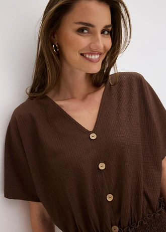 Shirt van gestructureerde crêpe • donkerbruin • bonprix online shop