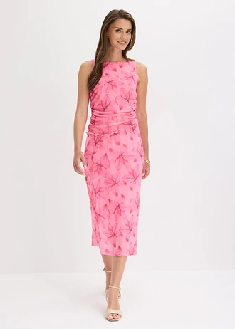 Fustă din jerse din mesh fin, culoare: roz pal floral