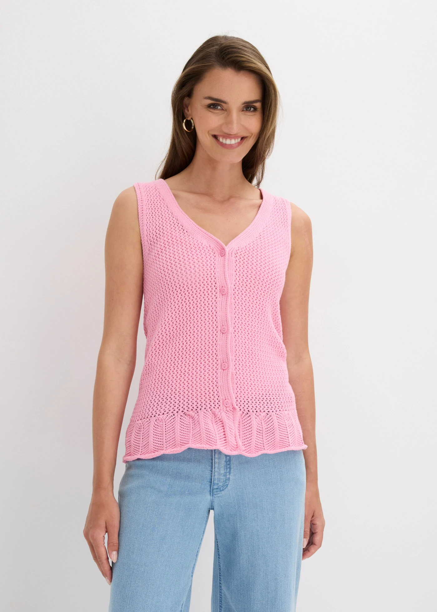 Vestă tricotată din bumbac • roz pal • magazin bonprix