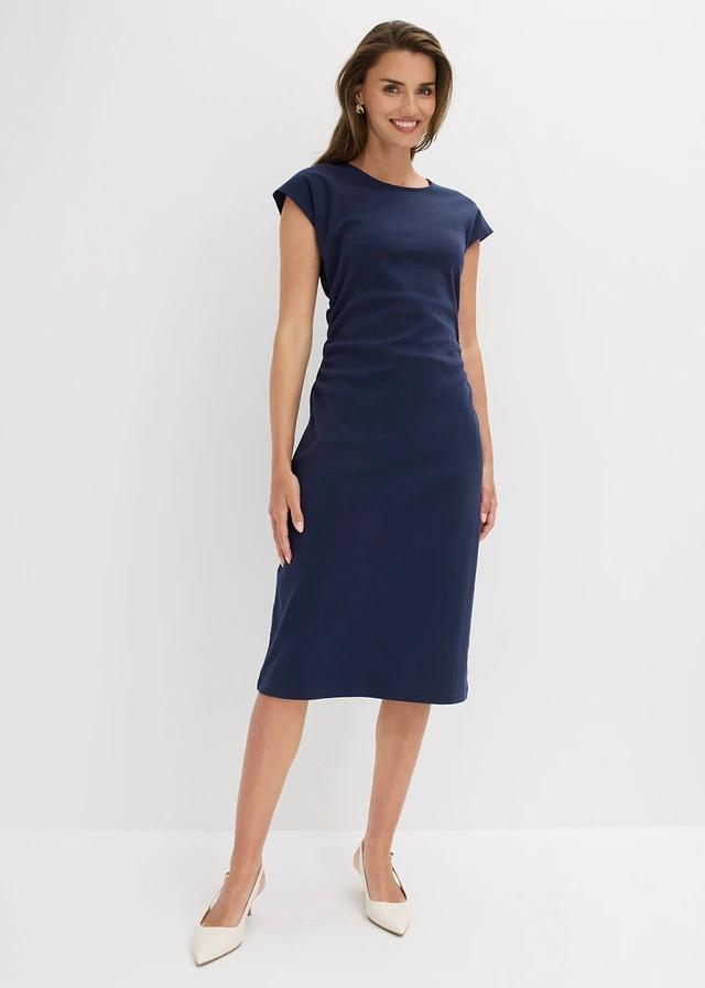 Midi jurk met plooitjes in de taille • donkerblauw • product-page.page-title-suffix