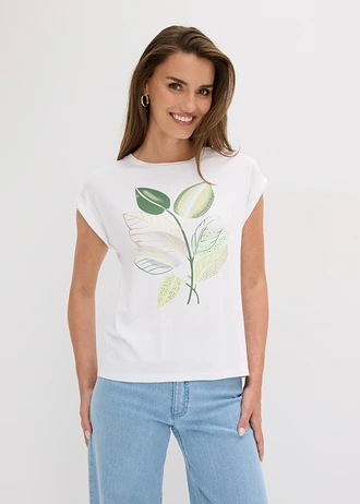 Bluză din material elastic cu bumbac • alb cu imprimeu • magazin bonprix