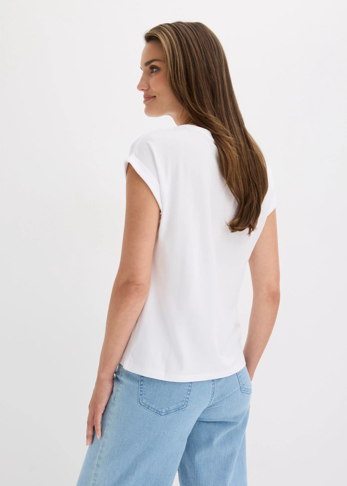 T-shirt en coton extensible • blanc imprimé • Boutique bonprix