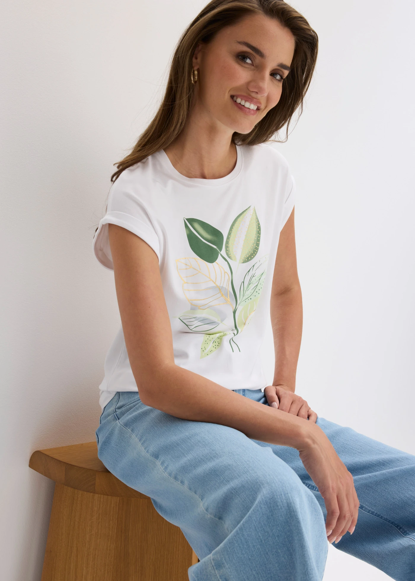 T-shirt en coton extensible • blanc imprimé • Boutique bonprix