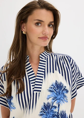 Blouse fluide en viscose mélangée • bleu/écru rayé • Boutique bonprix