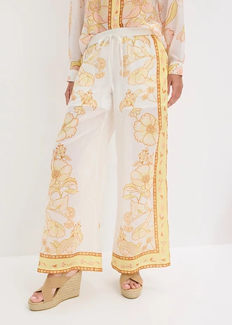 Pantalon palazzo • blanc-jaune clair floral • Boutique bonprix