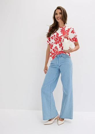 T-shirt doux en viscose extensible • blanc/rouge floral • Boutique bonprix