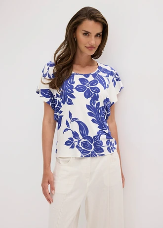 T-shirt doux en viscose extensible • blanc-bleu saphir floral • Boutique bonprix