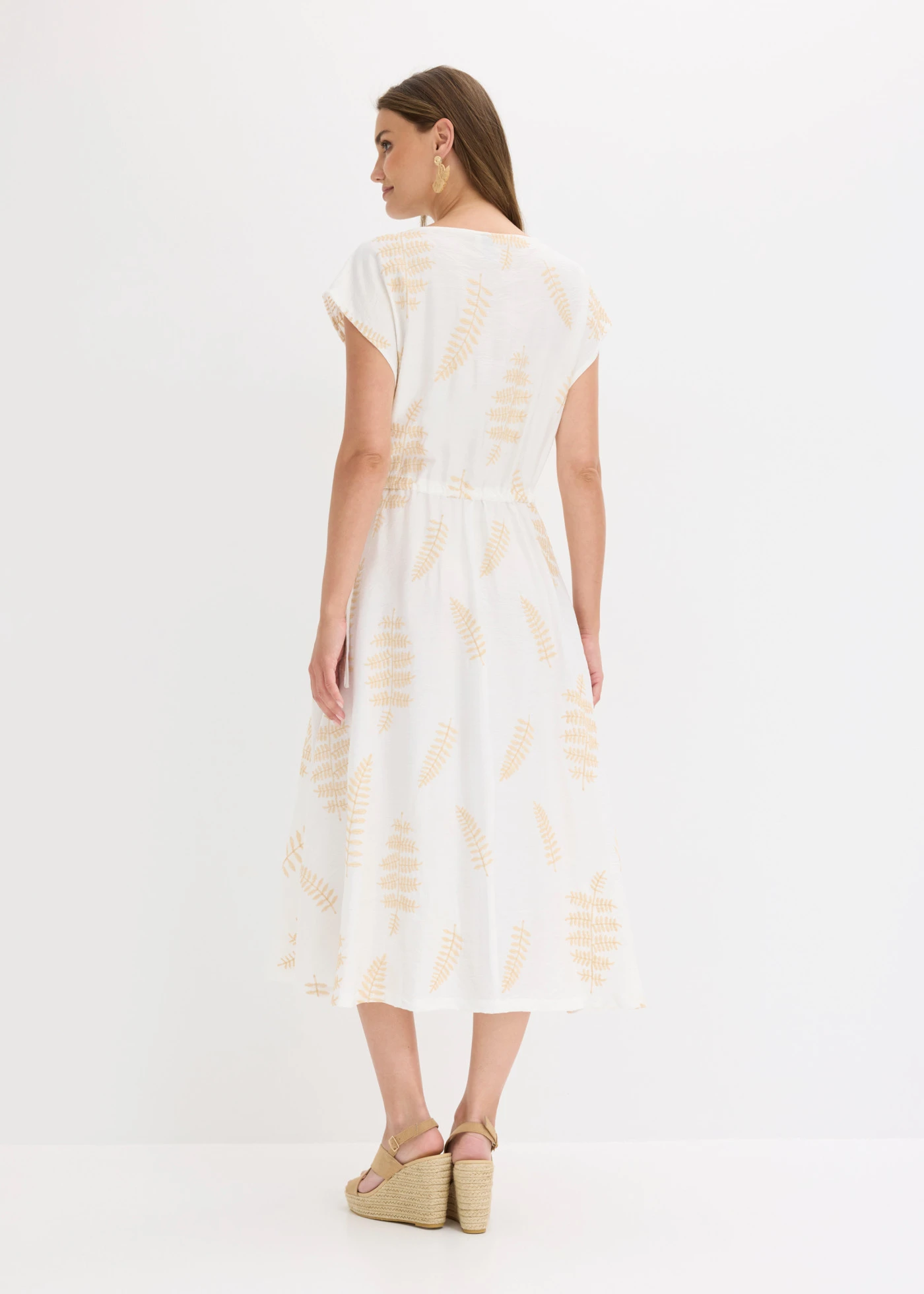 Midi jurk met borduursel • wolwit-beige gebloemd • bonprix online shop