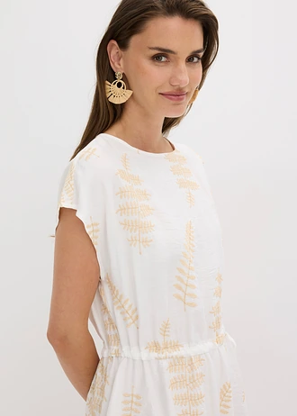 Midi jurk met borduursel • wolwit-beige gebloemd • bonprix online shop
