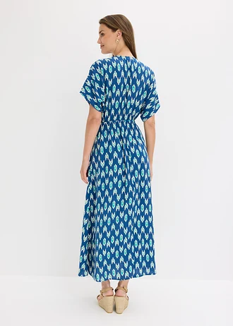 Maxi jurk van soepele viscose, Kleur: blauw met print