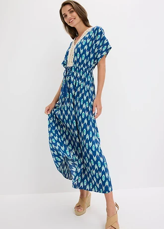 Maxi jurk van soepele viscose • blauw met print • bonprix online shop