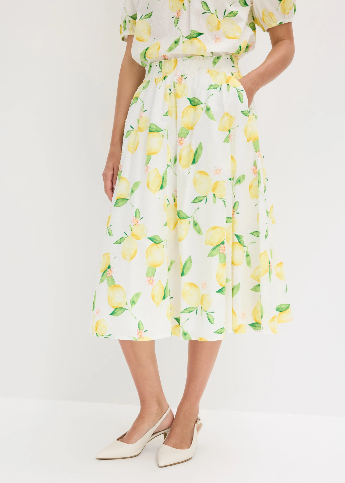Midi rok van puur katoen • wit-geel citroenprint • bonprix online shop