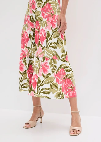 Robe douce en jersey viscose • écru-vert-rose vif floral • Boutique bonprix