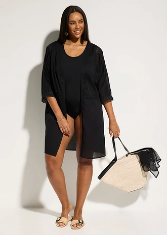 Strand kimono tuniek, Kleur: zwart