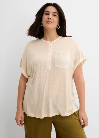 T-shirt van puur viscose, Kleur: sandbeige