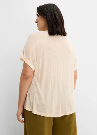 T-shirt van puur viscose, Kleur: sandbeige