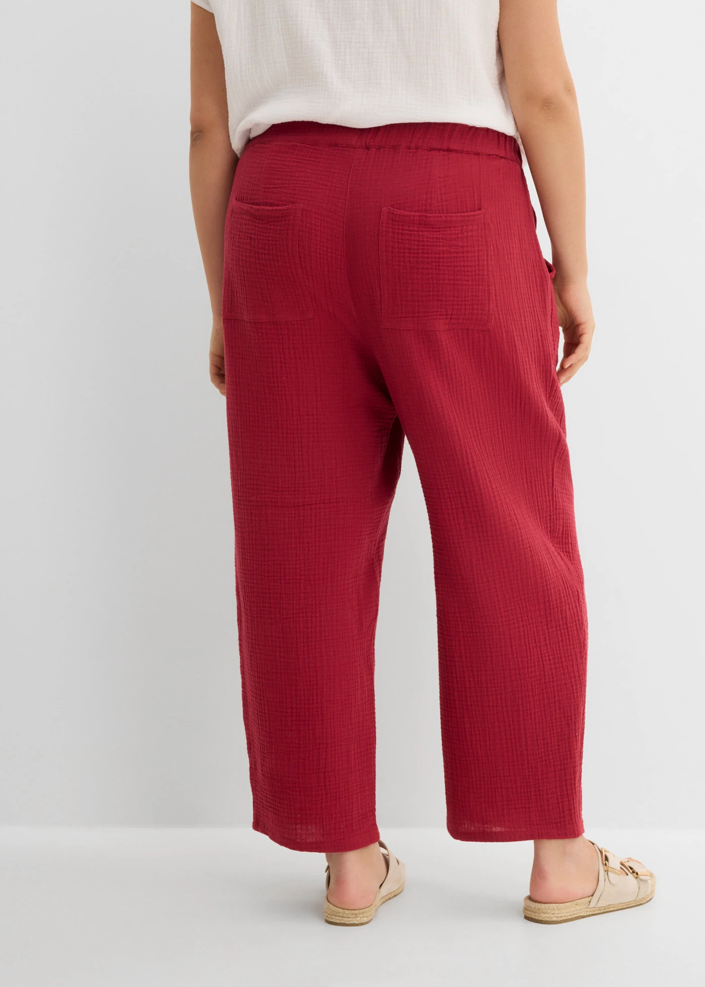 Pantalon barrel en gaze 100% coton • rouge cerise plus size • product-page.page-title-suffix