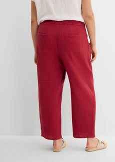 Pantalon barrel en gaze 100% coton, Couleur: rouge cerise
