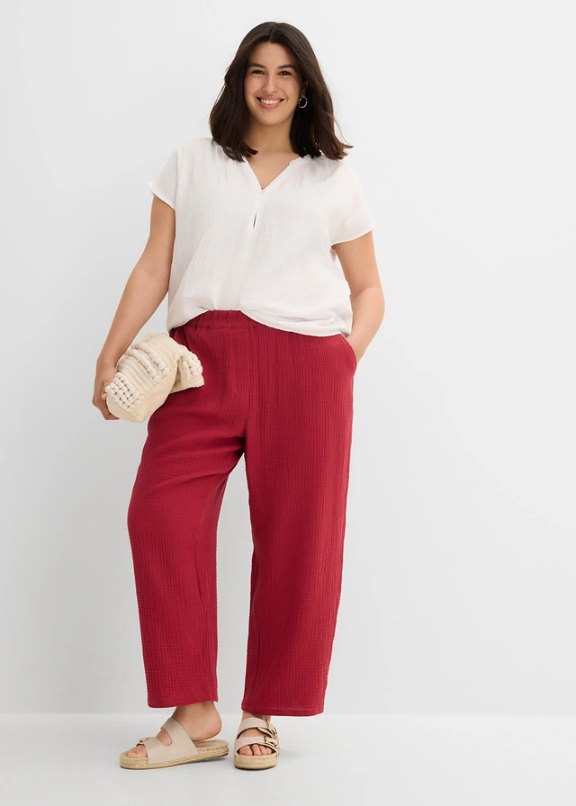 Pantalon barrel en gaze 100% coton • rouge cerise plus size • product-page.page-title-suffix