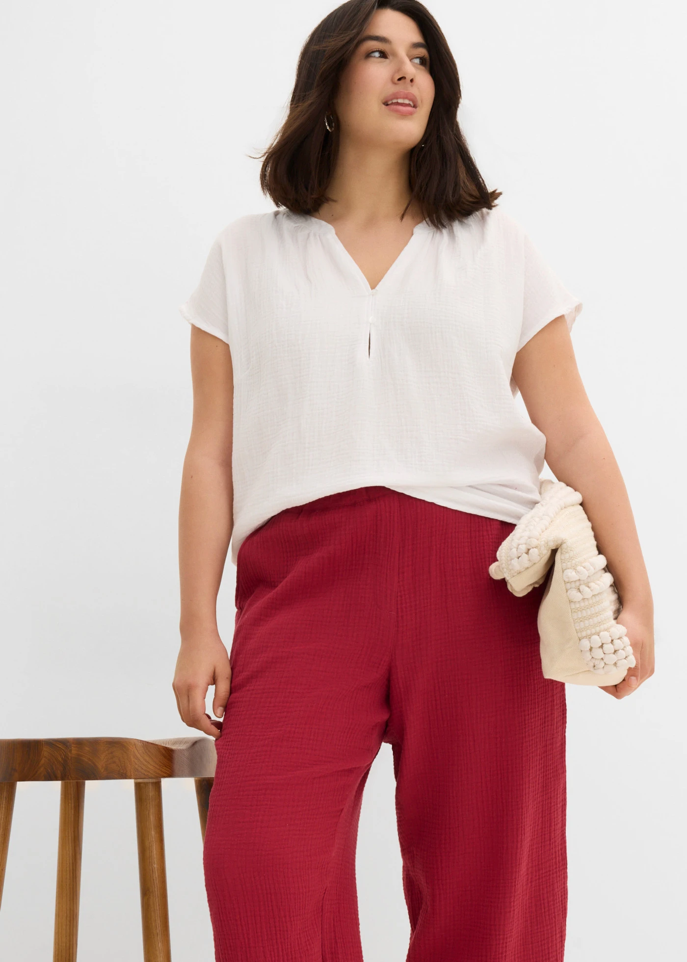 Pantalon barrel en gaze 100% coton • rouge cerise plus size • product-page.page-title-suffix