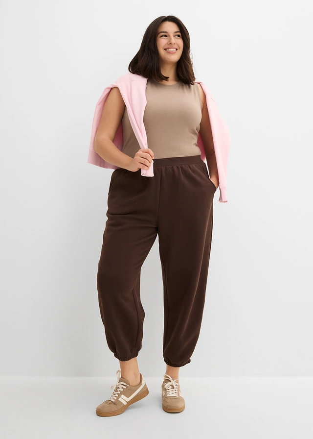 Pantalon sweat, coupe ballon, Couleur: marron foncé