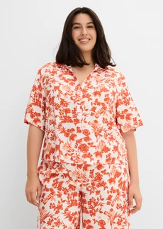 Chemisier manches courtes doux et fluide, Couleur: blanc-rouge cannelle imprimé