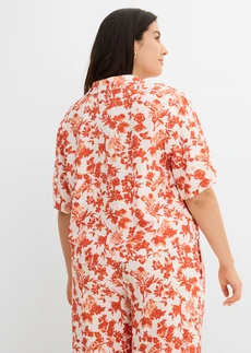 Chemisier manches courtes doux et fluide, Couleur: blanc-rouge cannelle imprimé