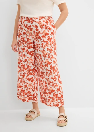 Jupe-culotte fluide en viscose mélangée, Couleur: blanc-rouge cannelle imprimé