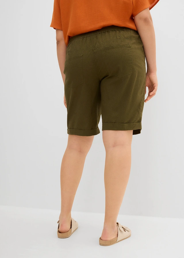 Bermuda met linnen, Kleur: donkerolijfgroen