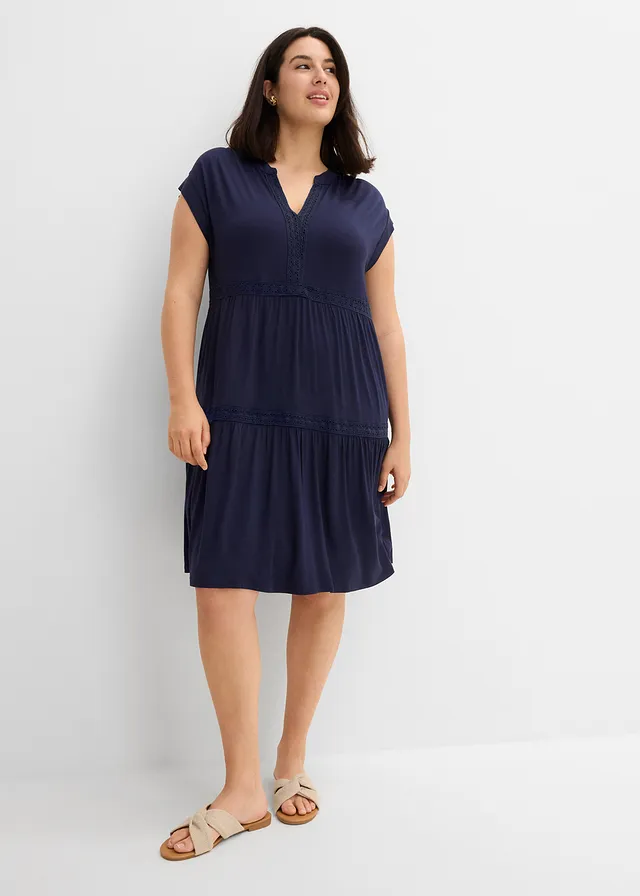 Robe-tunique douce en viscose extensible, Couleur: bleu foncé