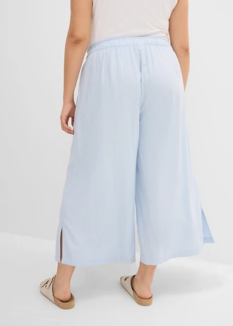 Palazzo broek van een linnen-mix, Kleur: poederblauw