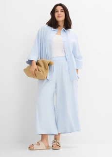 Pantaloni Palazzo din mix cu in, culoare: albastru pudrat