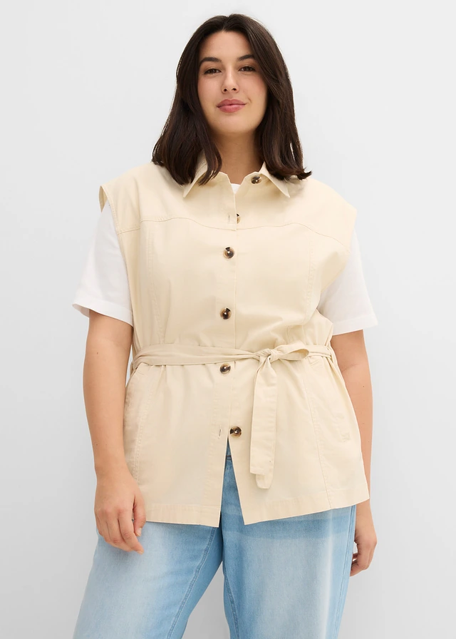 Gilet sans manches, 100% coton, Couleur: beige galet