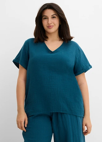 Shirt tuniek van zachte mousseline, Kleur: blauwpetrol