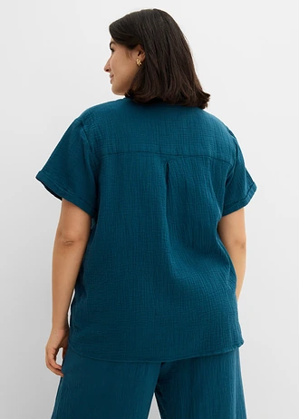 Shirt tuniek van zachte mousseline, Kleur: blauwpetrol