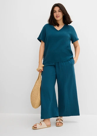 Shirt tuniek van zachte mousseline, Kleur: blauwpetrol