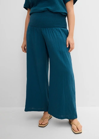 Palazzo broek van mousseline, Kleur: blauwpetrol
