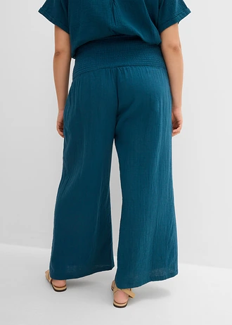 Palazzo broek van mousseline, Kleur: blauwpetrol