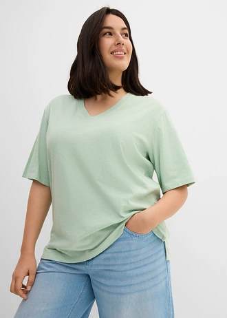Katoenen boxy shirt van slub garen (set van 2), Kleur: zwart-kristalmint