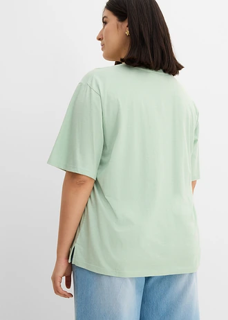 Katoenen boxy shirt van slub garen (set van 2), Kleur: zwart-kristalmint