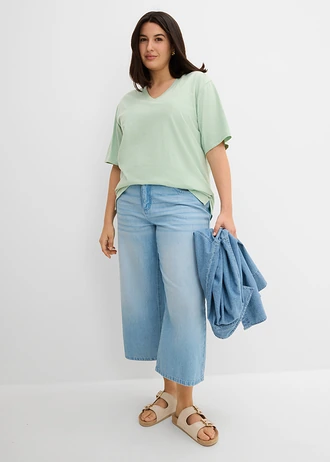 Katoenen boxy shirt van slub garen (set van 2), Kleur: zwart-kristalmint