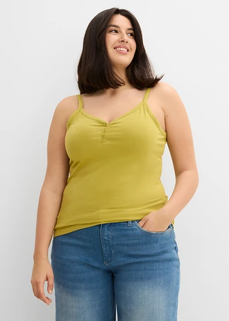 Top met spaghettibandjes en biologisch katoen (set van 2), Kleur: cactusgroen-wolwit