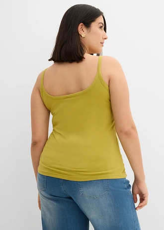 Top met spaghettibandjes en biologisch katoen (set van 2), Kleur: cactusgroen-wolwit