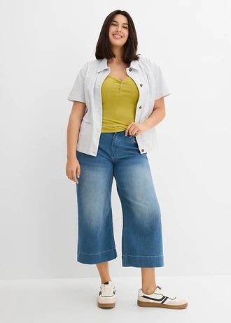 Top met spaghettibandjes en biologisch katoen (set van 2), Kleur: cactusgroen-wolwit