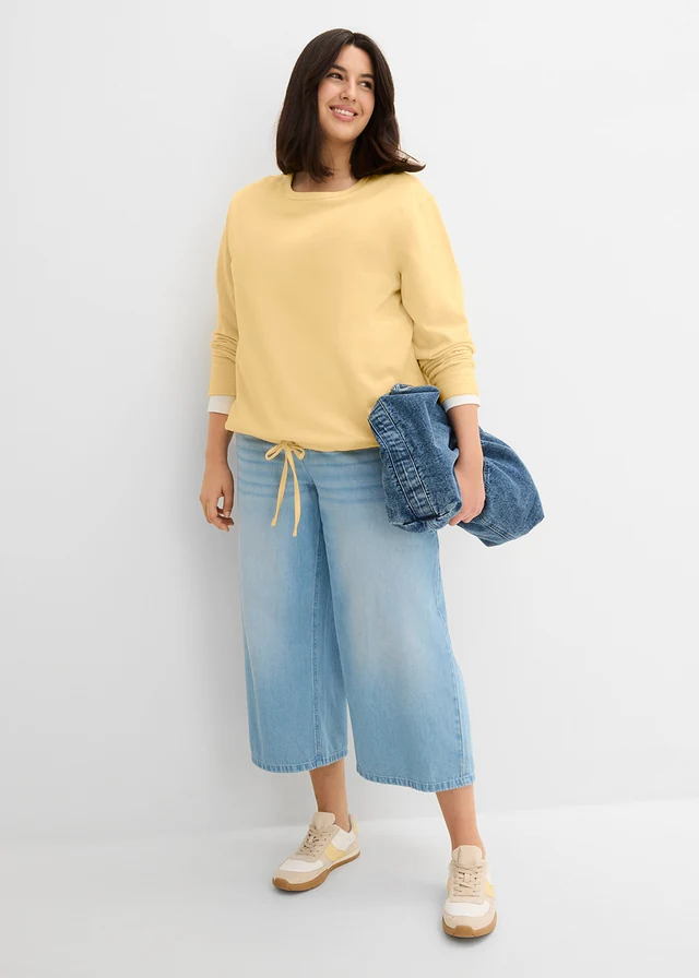 Sweater met biologisch katoen, Kleur: pastelgeel
