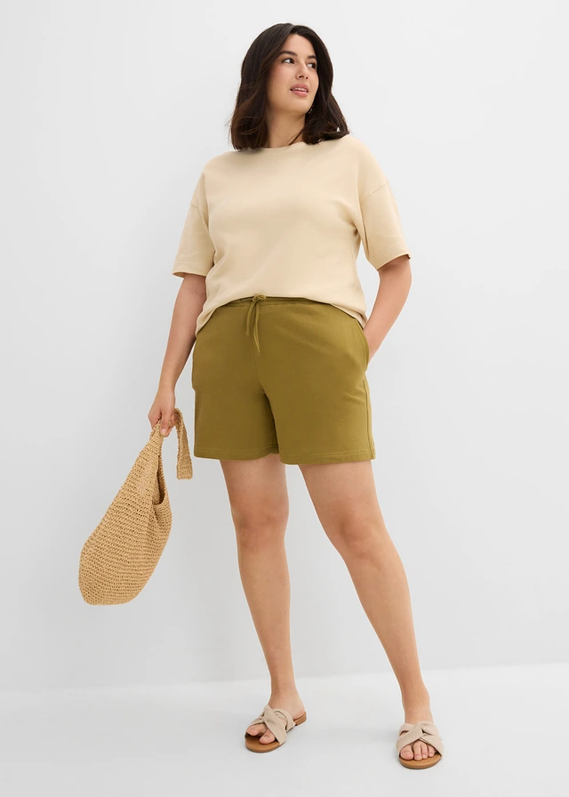 Short sweat 100% coton, Couleur: vert nature